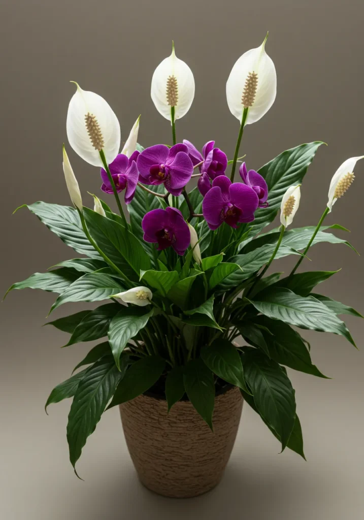 peace lily and orchid grow in one pot